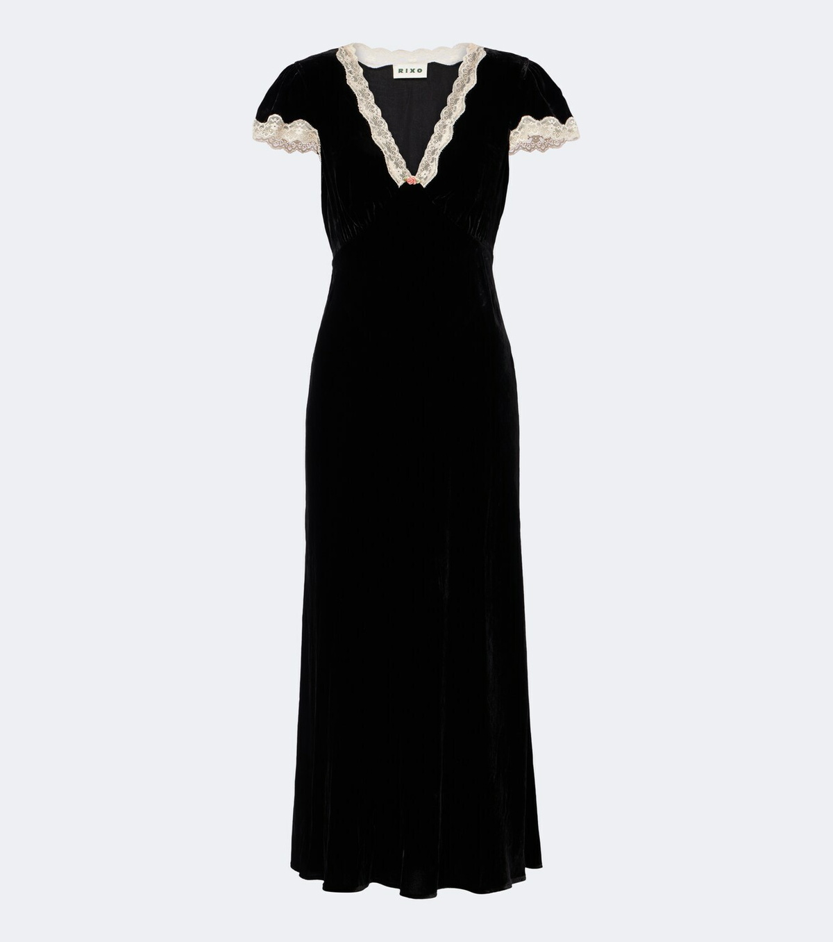 Rixo Clarice lace-trimmed velvet midi dress