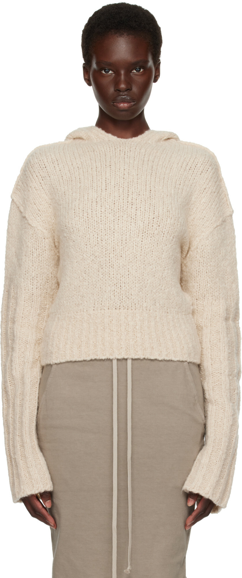 Rick Owens Off-White Tower Pullover Cropped Hoodie