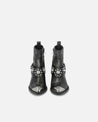 Pinko Ankle Cowboy Boots In Distressed Leather With A Metal Toe Cap Limo Black