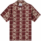 Portuguese Flannel Men's Square Flower Vacation Shirt in Bordeaux