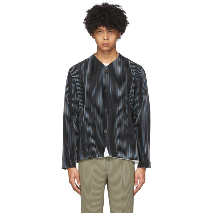 Homme Plisse Issey Miyake Navy Striped Tailored Line Jacket