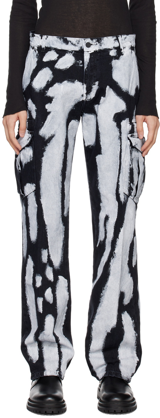 RtA Black & White Theo Denim Cargo Pants