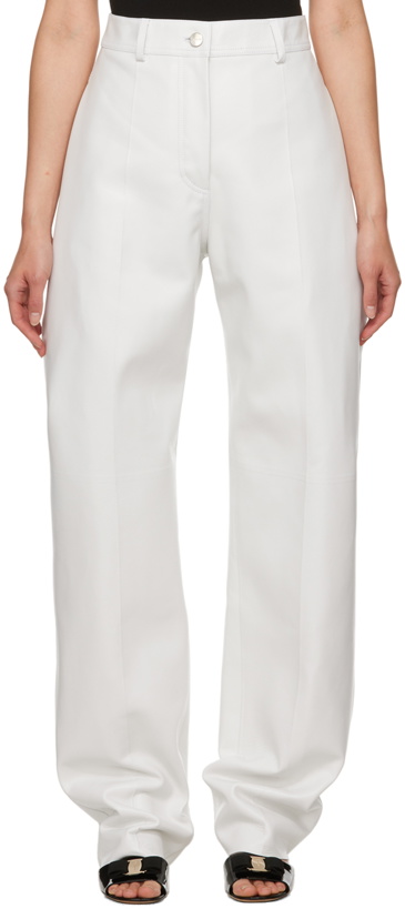 Photo: Ferragamo White Creased Leather Pants