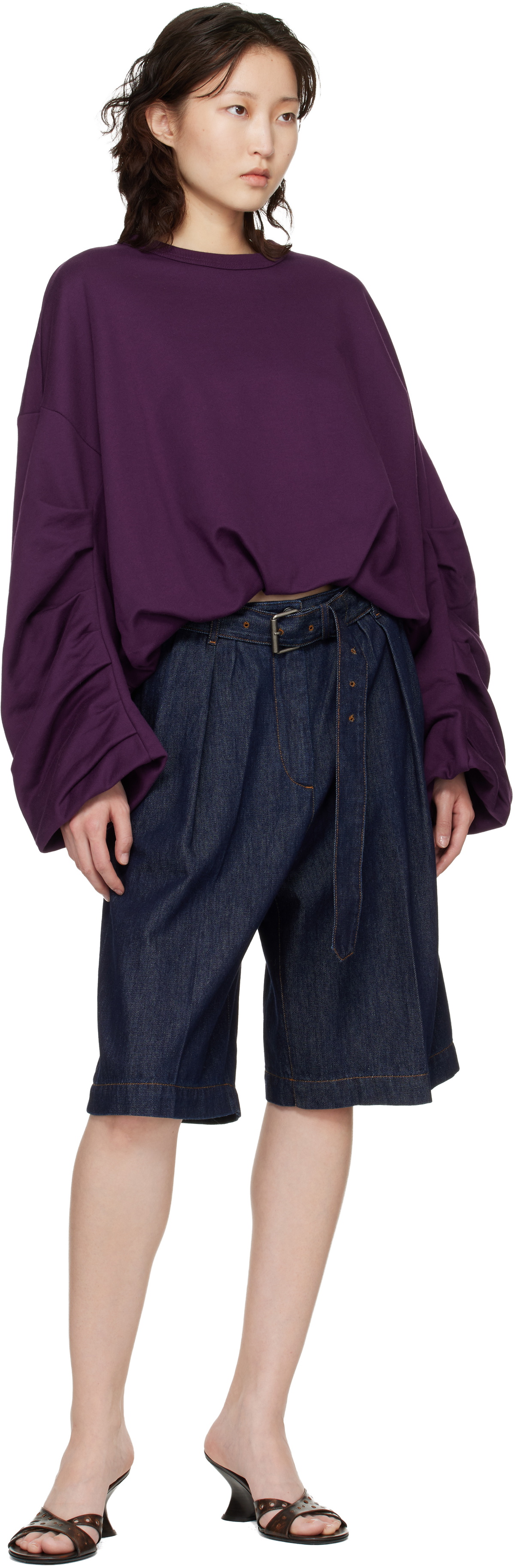 Dries Van Noten Blue Belted Denim Shorts