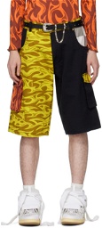 ERL Yellow & Black Printed Cargo Shorts