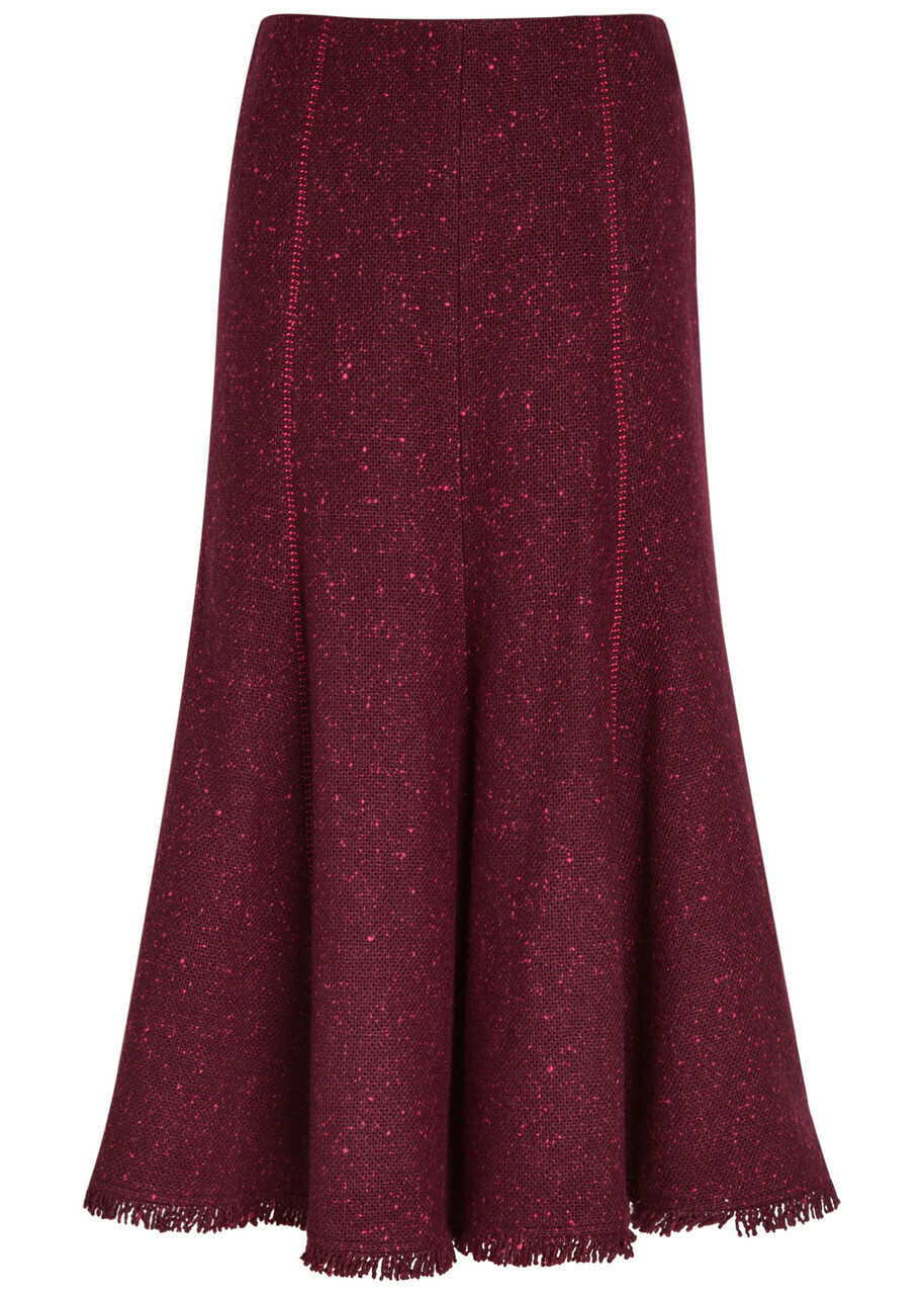 Gabriela Hearst Amy Speckled Wool and Cashmere-blend Midi Skirt Bordeaux