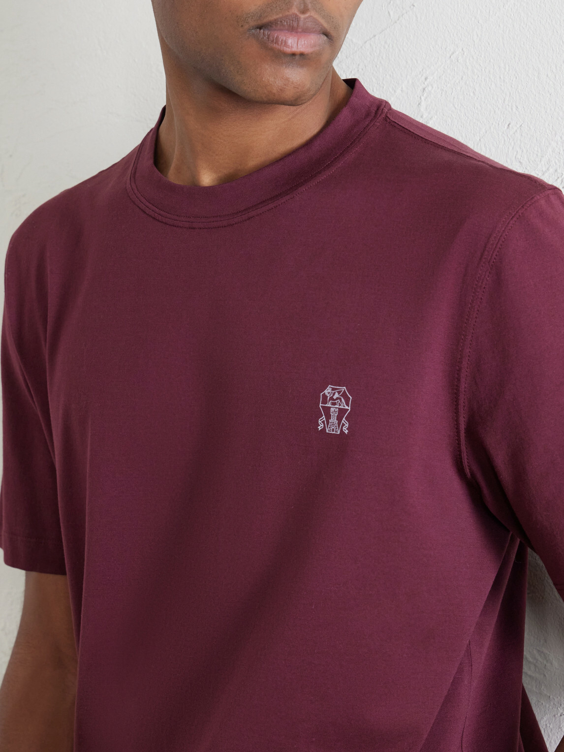 Brunello Cucinelli - Logo-Print Cotton-Jersey T-Shirt - Burgundy