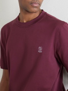 Brunello Cucinelli - Logo-Print Cotton-Jersey T-Shirt - Burgundy