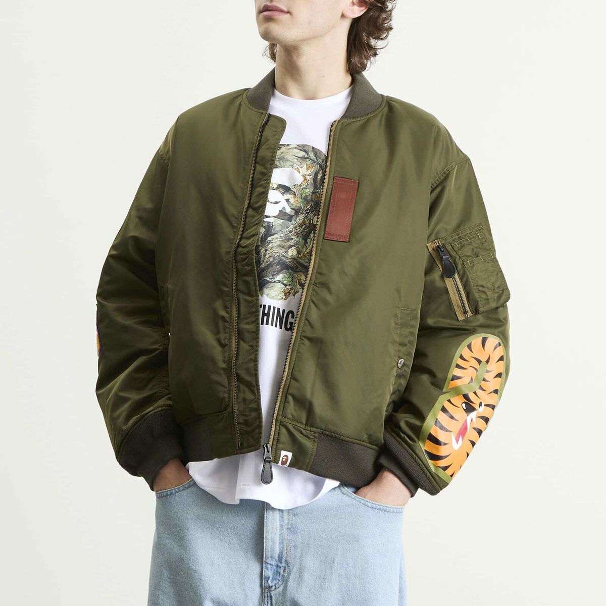 A Bathing Ape Men's Shark MA-1 Jacket in Olive Drab