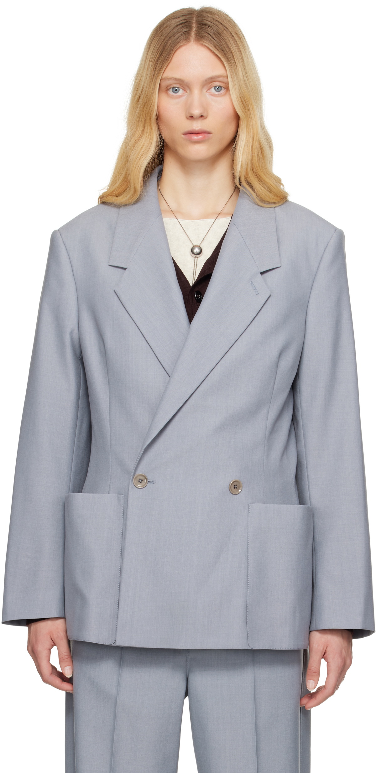 Tailored Blue Asymmetric Double Breasted Blazer main image 0