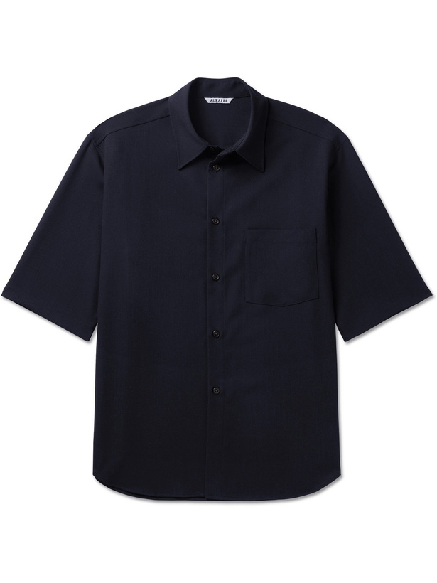 Photo: AURALEE - Washed Wool-Dobby Shirt - Blue