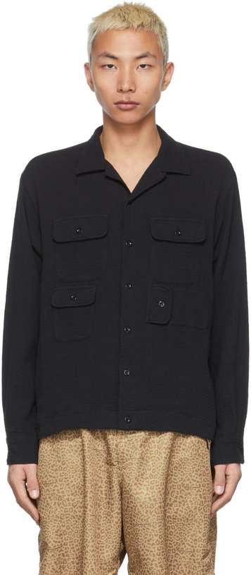 Photo: Engineered Garments Black Cotton Crepe Bowling Shirt