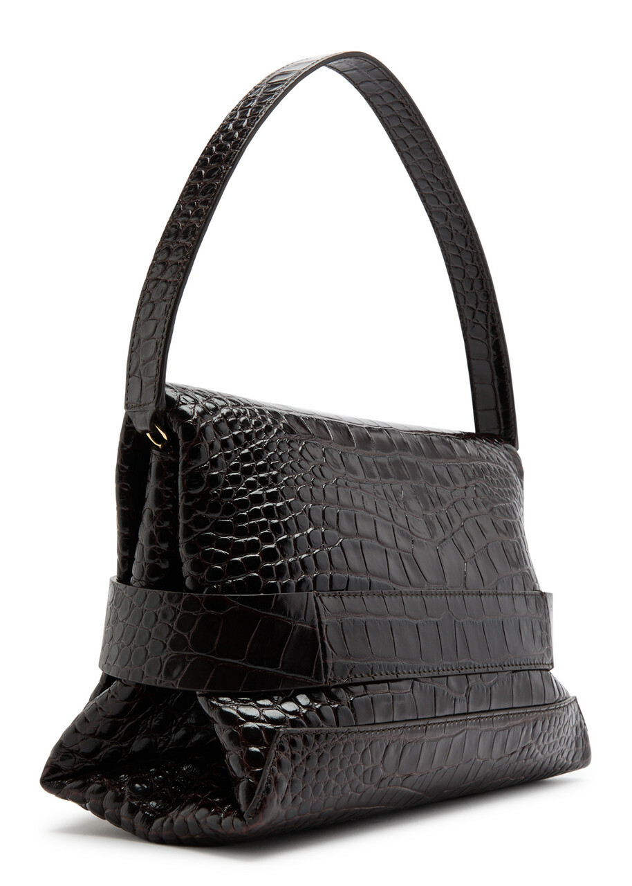 Victoria Beckham B Crocodile-effect Leather Pouch - Dark Brown - One Size