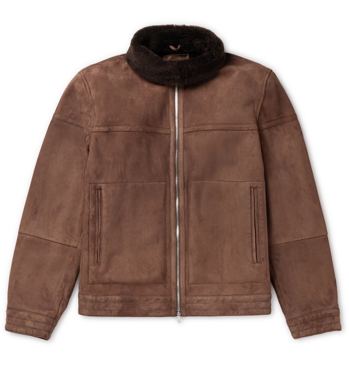 Photo: Brunello Cucinelli - Shearling-Lined Perforated-Suede Jacket - Brown