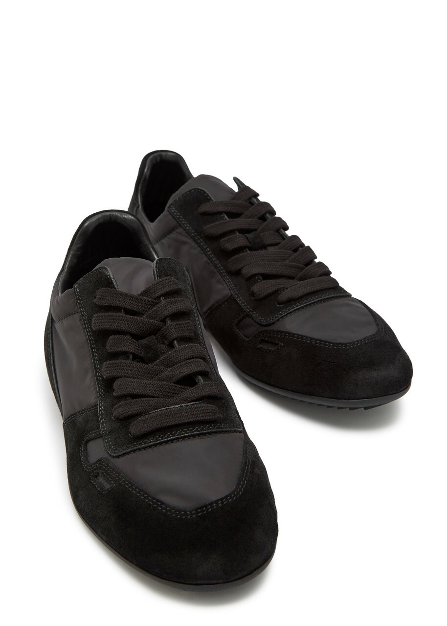 Rick Owens Minimal Panelled Suede and Nylon Sneakers Black