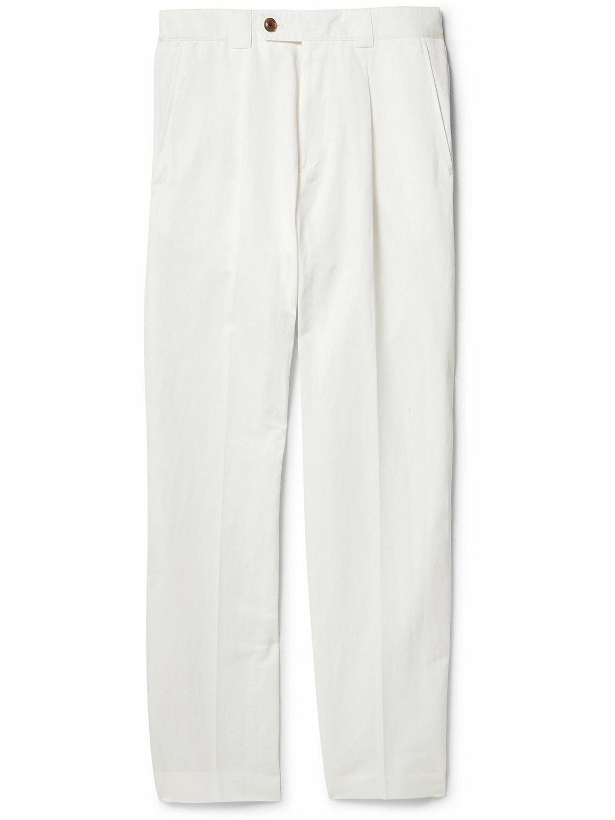 Photo: Paul Smith - Tapered Pleated Cotton and Ramie-Blend Trousers - White