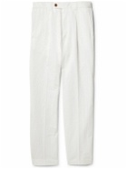 Paul Smith - Tapered Pleated Cotton and Ramie-Blend Trousers - White