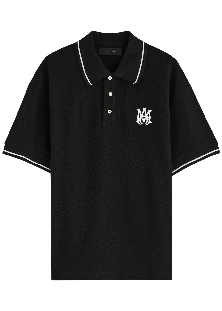 Amiri Logo Piqué Cotton Polo Shirt Black
