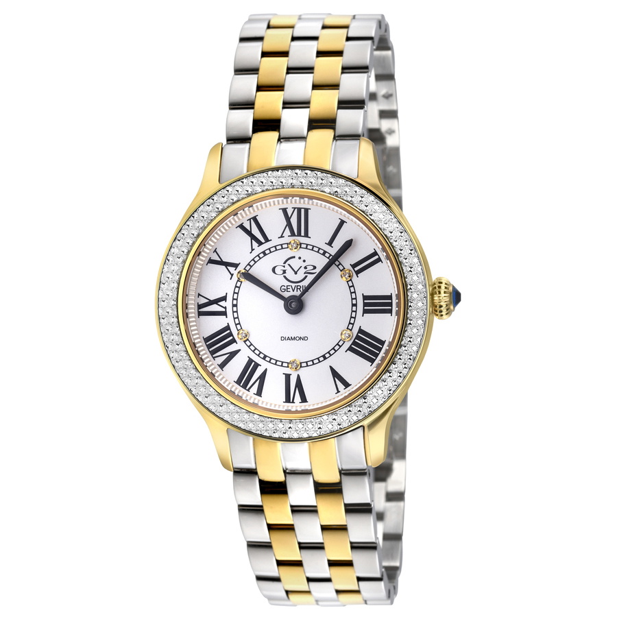 GV2 by Gevril Milan Quartz Diamond White Dial Ladies Watch 12163B