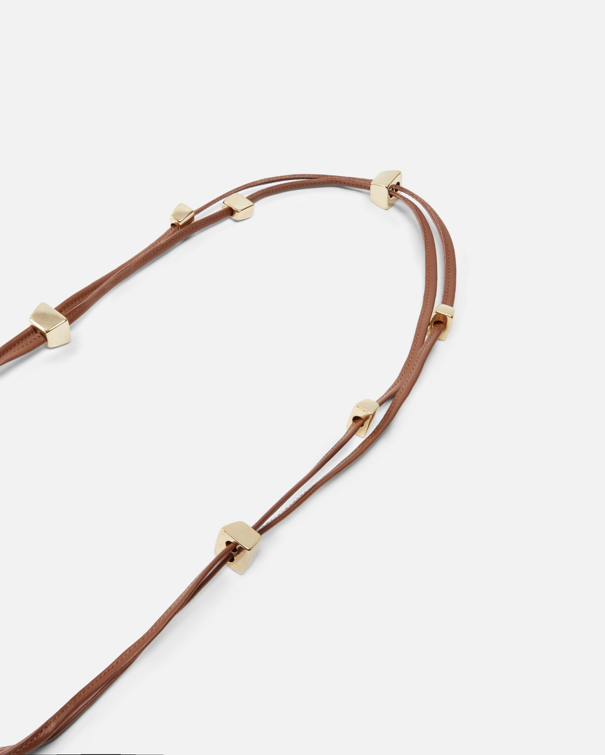 Pinko Tubular Leather Belt With Golden Metal Nuggets Lion Brown   Brushed Gold
