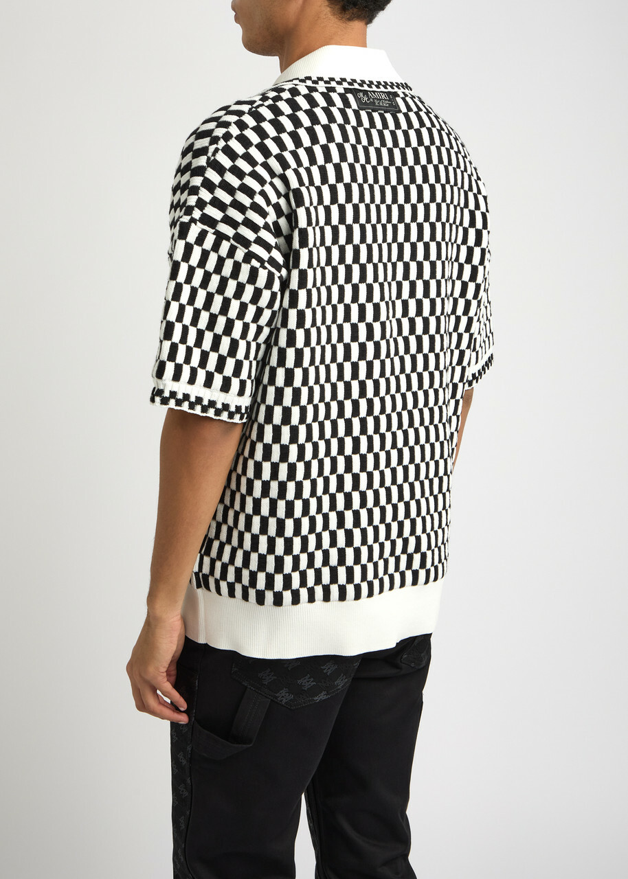 Amiri Checked Wool-blend Polo Shirt Black