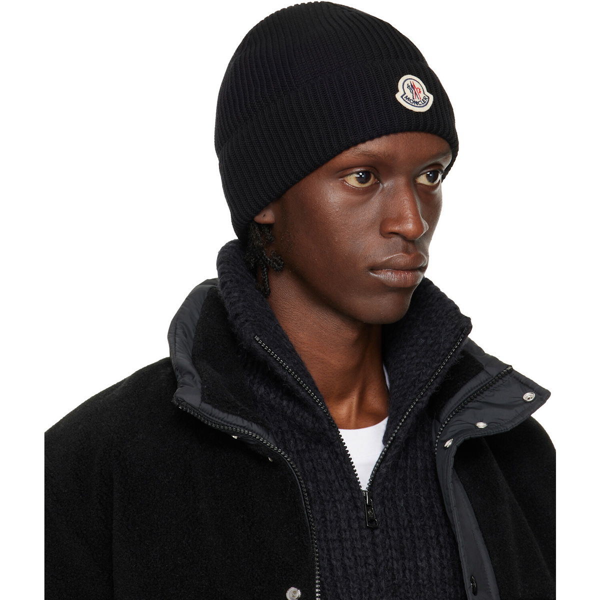 Moncler Black Logo Cotton Beanie
