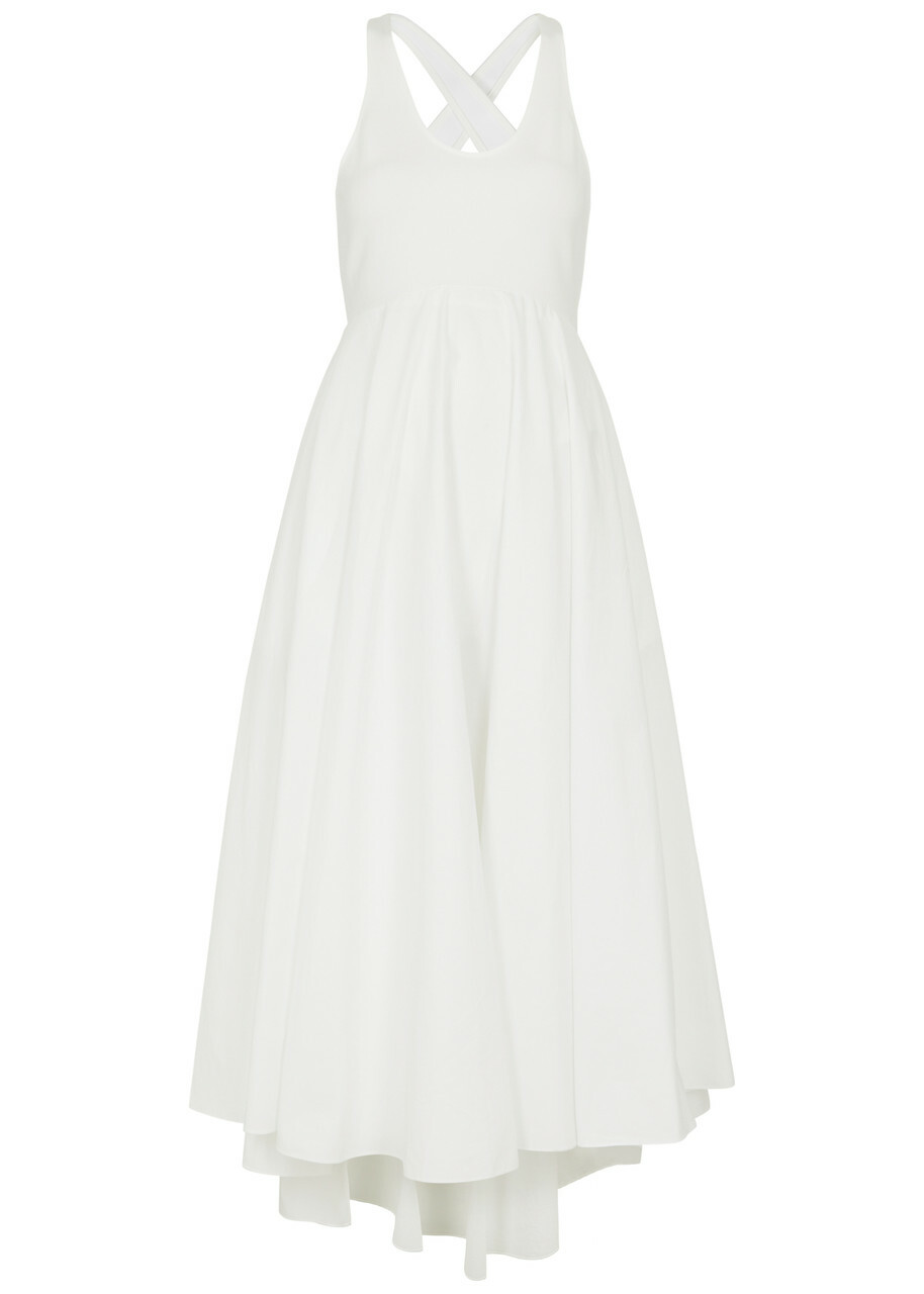Alaïa Knitted and Cotton-poplin Midi Dress White ALAÏA
