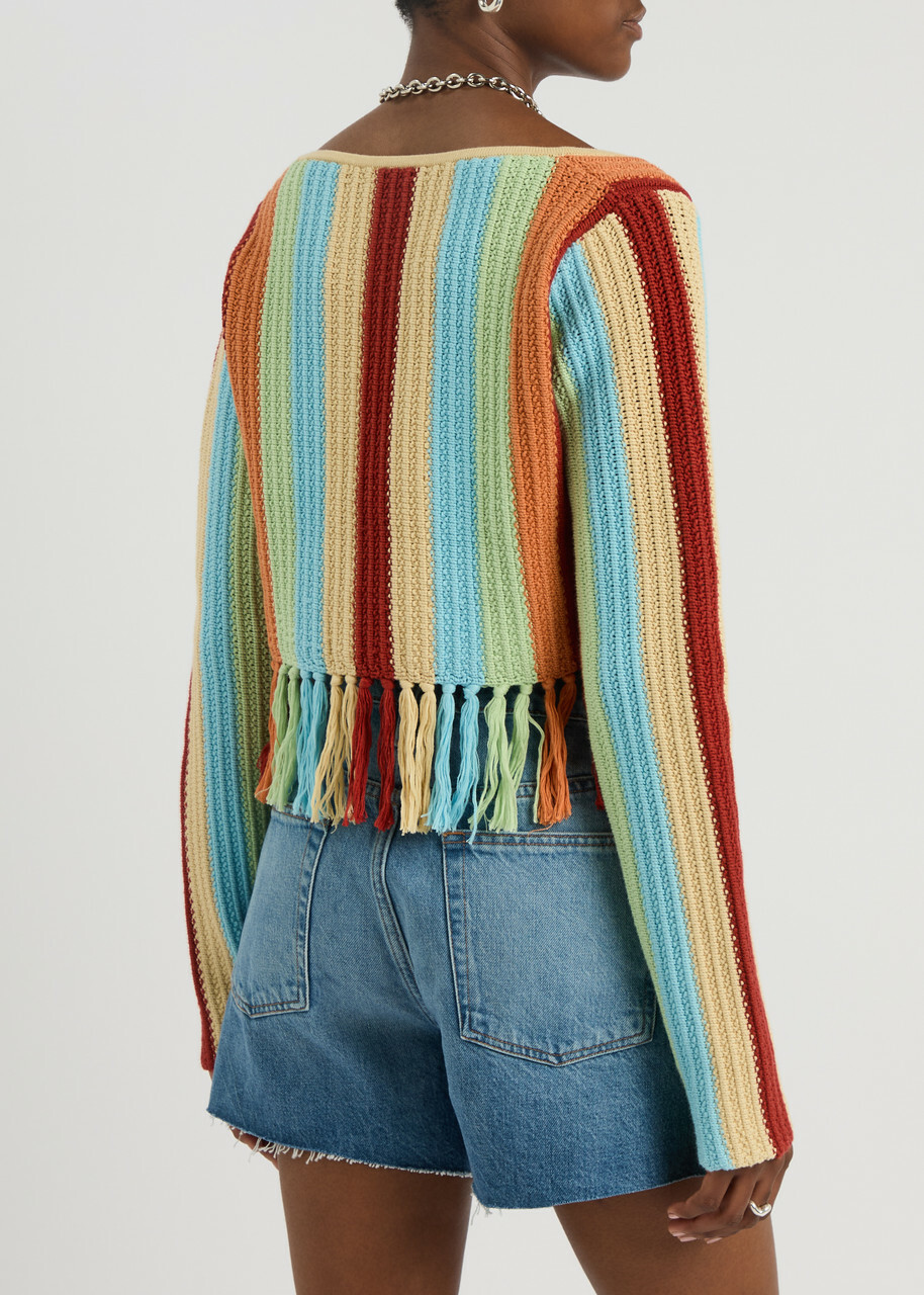 Kitri Taylor Striped Crochet-knit Cardigan Multicoloured