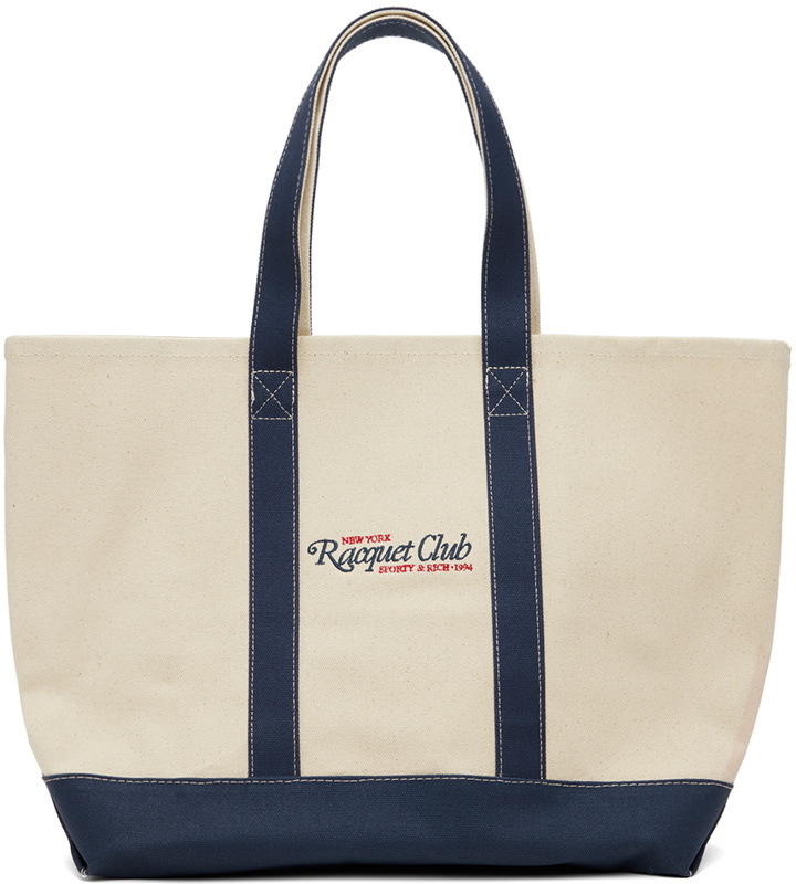 Photo: Sporty & Rich Off-White & Navy 94 Racquet Club Two Tone Tote