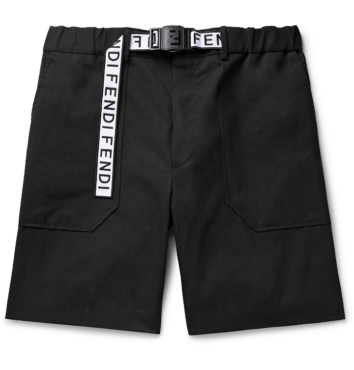 Photo: Fendi - Logo Webbing-Trimmed Cotton-Blend Twill Shorts - Black