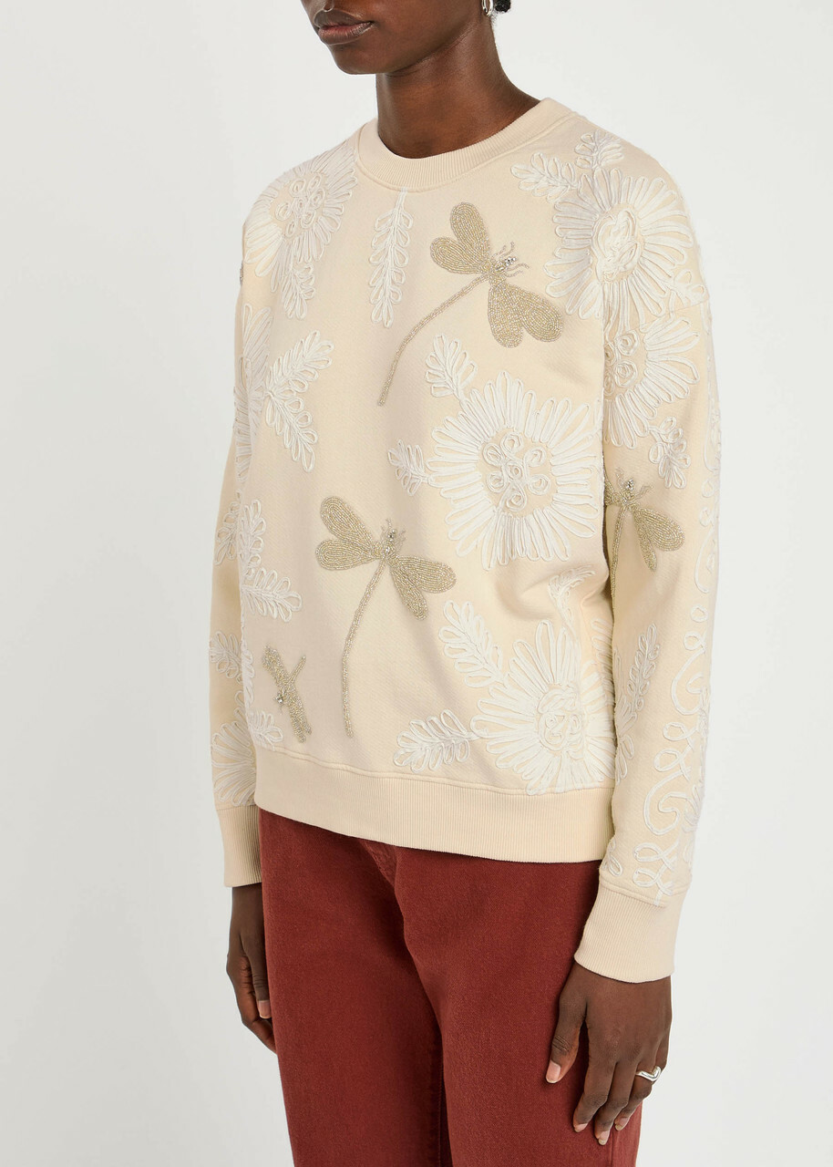 Forte_forte Embellished Stretch-cotton Sweatshirt Cream
