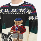 Polo Ralph Lauren Men's Dog Sled Bear Crew Knit in Snowflake Combo