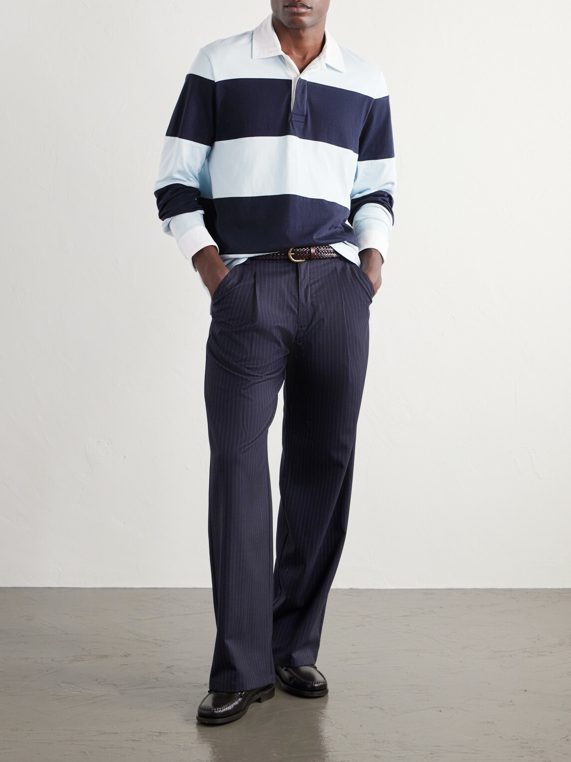 Rag & Bone - Striped Cotton-Jersey Polo Shirt - Blue