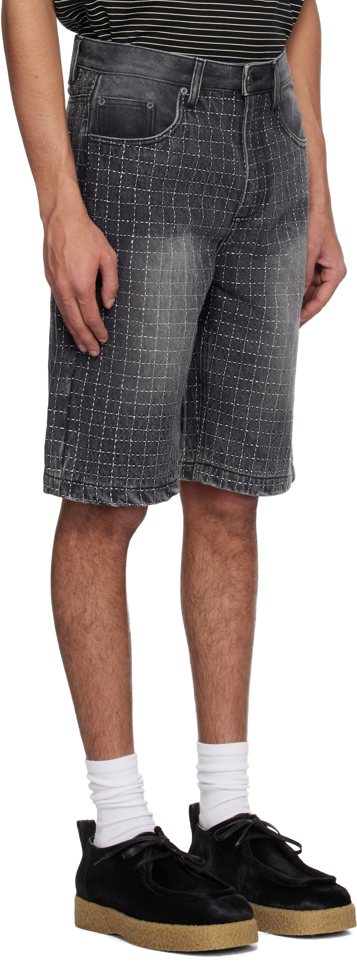 Glass Cypress Black Embroidered Denim Shorts