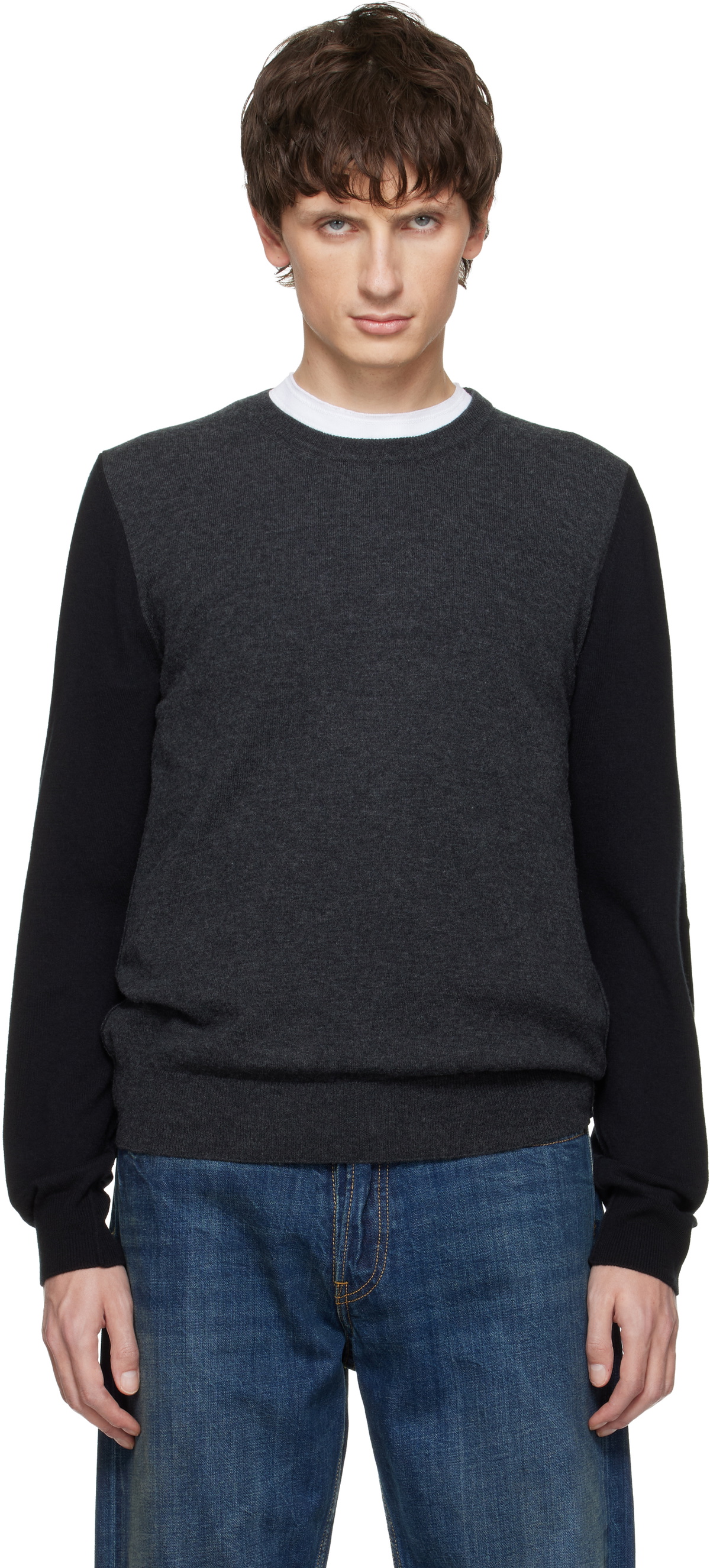 Maison Margiela - Twill-Panelled Wool Sweater - Men - Black Maison