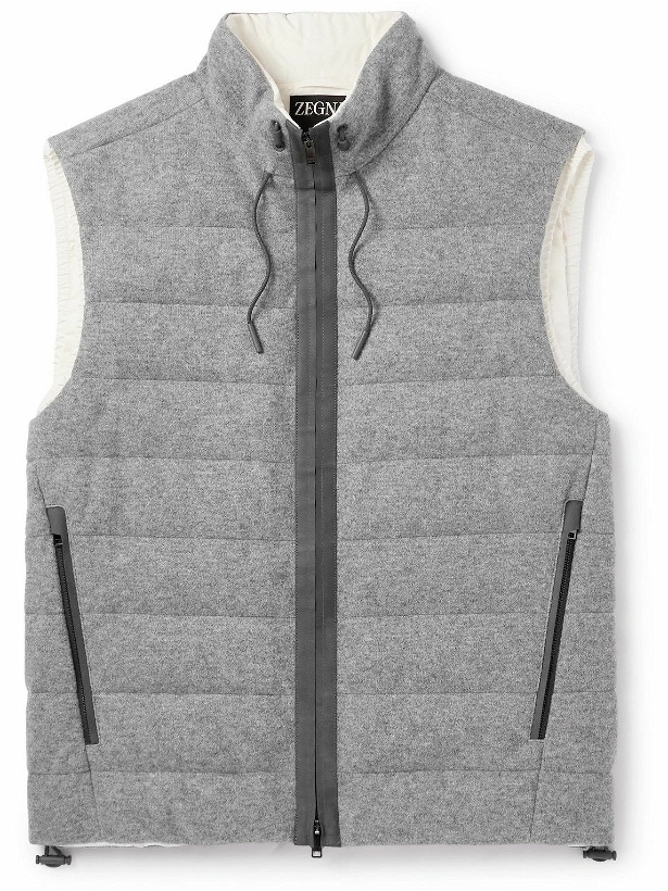 Photo: Zegna - Suede-Trimmed Quilted Cashmere Down Gilet - Gray