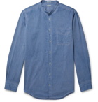 Massimo Alba - Slim-Fit Grandad-Collar Watercolour-Dyed Herringbone Cotton Shirt - Blue