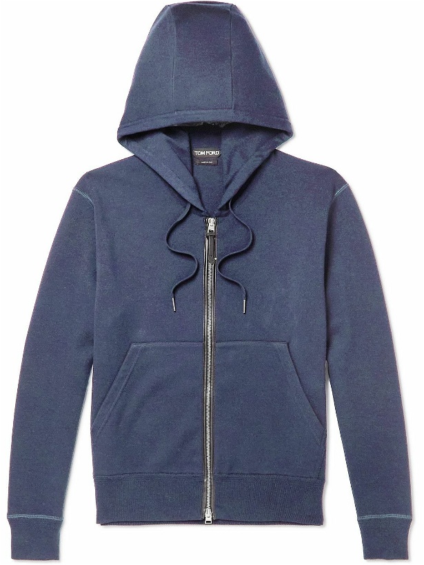 Photo: TOM FORD - Cotton-Blend Jersey Zip-Up Hoodie - Blue