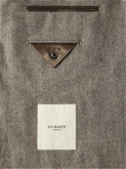 Purdey - Hacking Leather-Trimmed Herringbone Wool and Cashmere-Blend Tweed Blazer - Neutrals