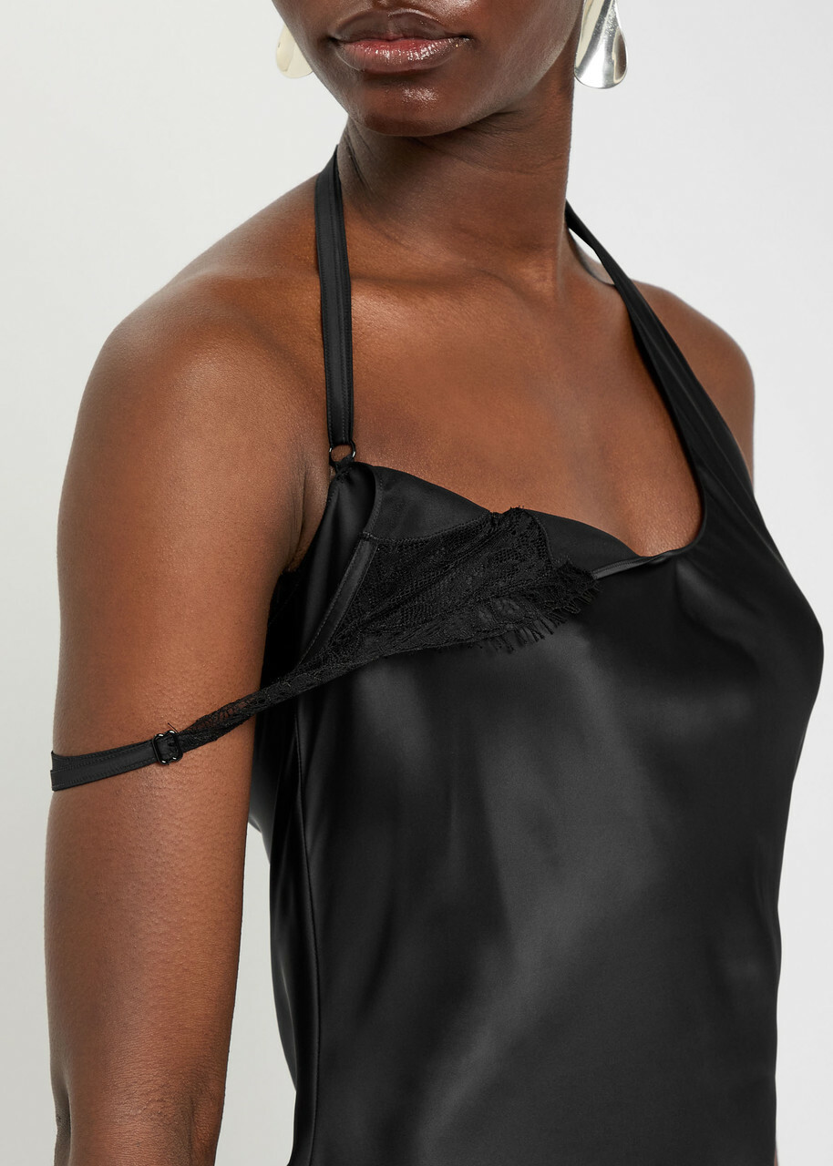 Courrèges Lace-embellished Satin Midi Dress Black