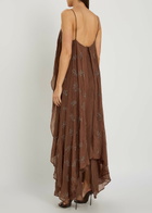 Staud Valencia Bead-embellished Crinkled Plissé Midi Dress Brown