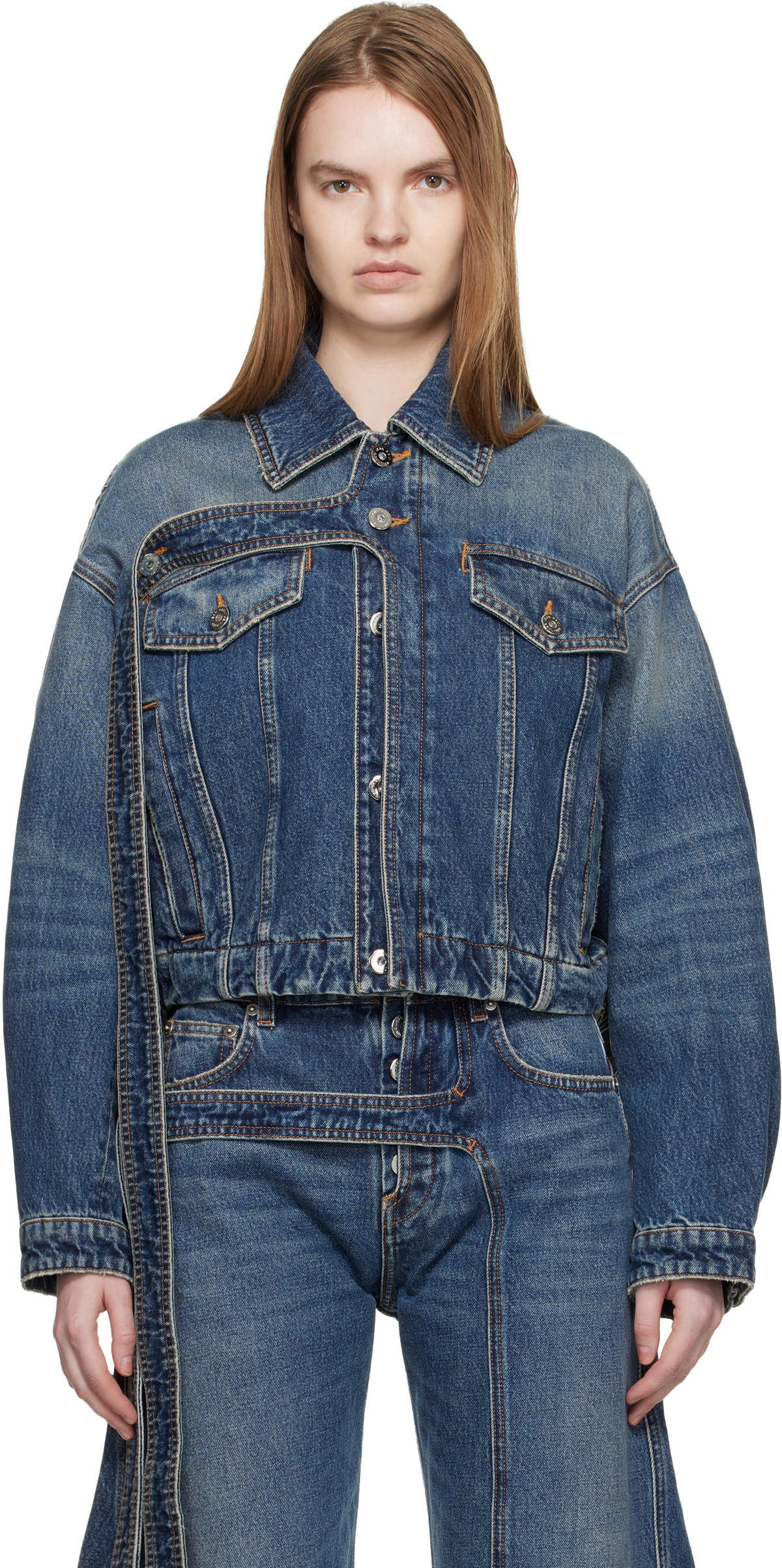 Jean Paul Gaultier Blue Oversized Strap Denim Jacket