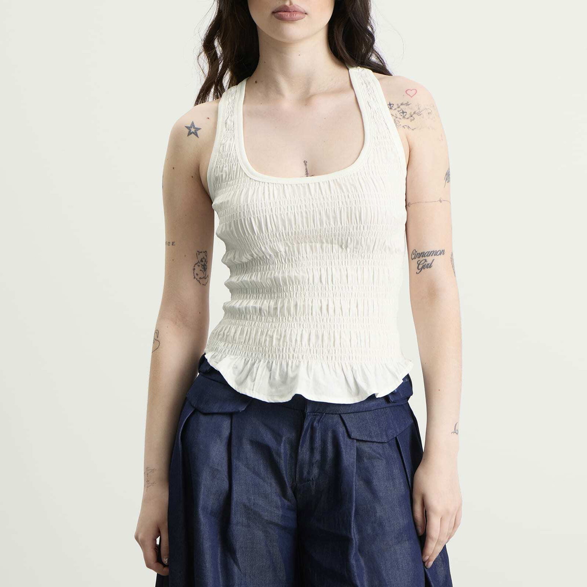 Peachy Den Women's Deba Shirred Tank in Porcelain