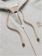 Brunello Cucinelli - Logo-Embroidered Ribbed-Knit Cashmere Zip-Up Hoodie - Gray