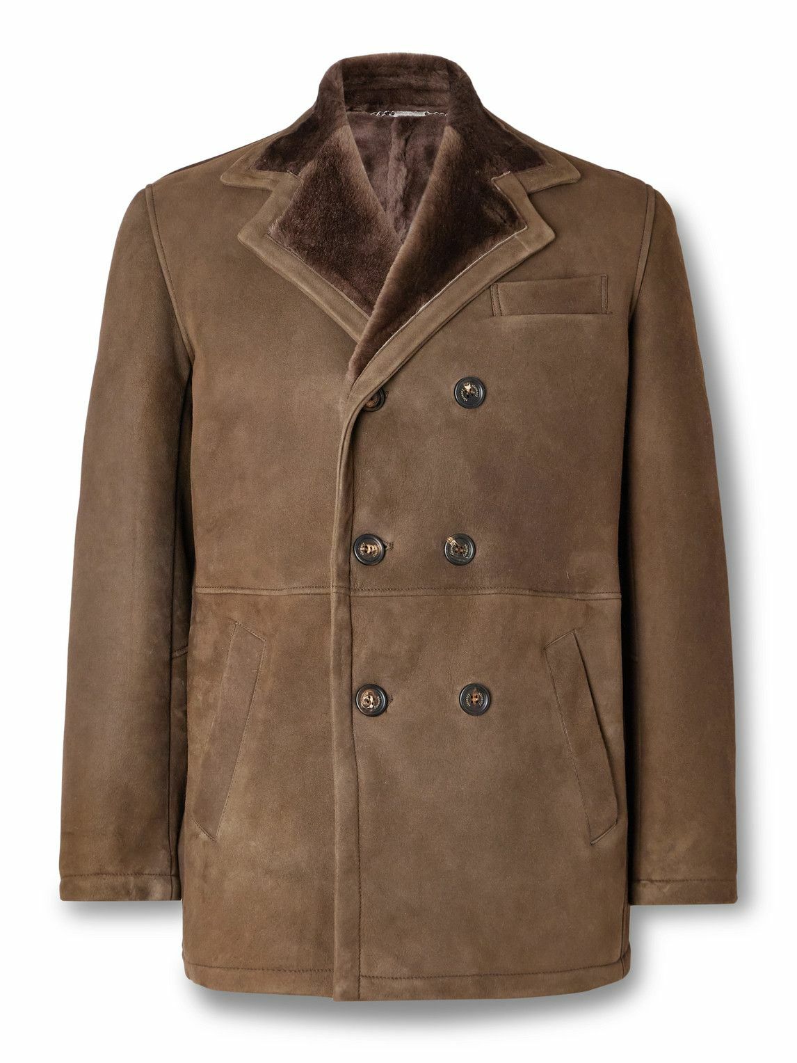 Eleventy - Double-Breasted Shearling Overcoat - Brown