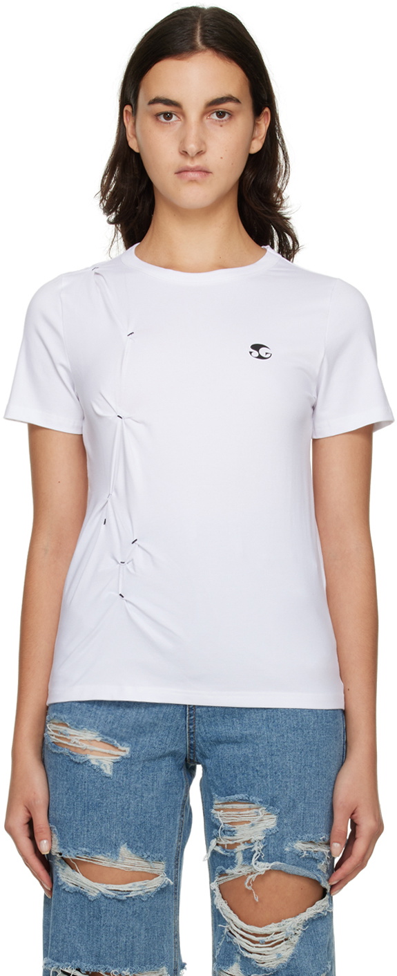 lesugiatelier White Bar Tack T-Shirt lesugiatelier