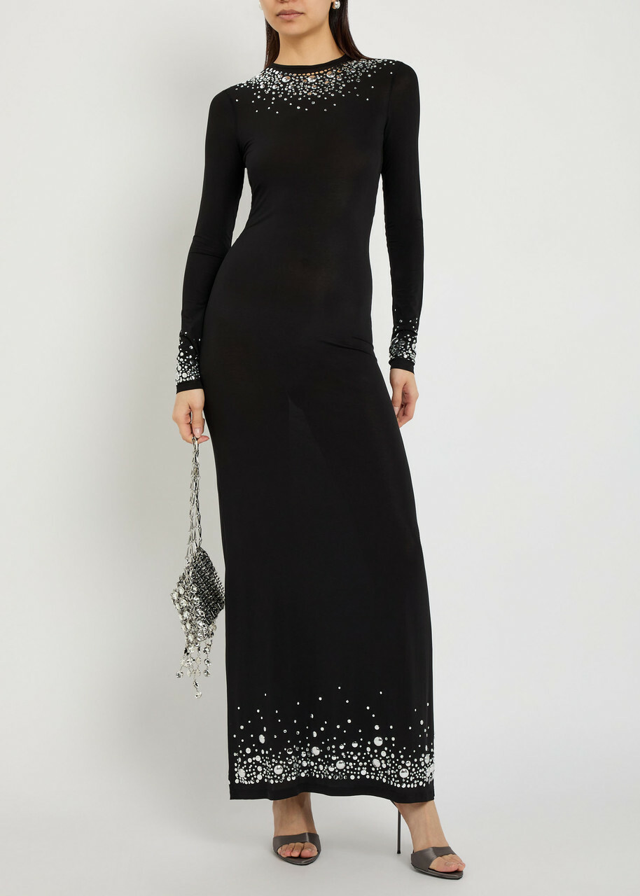 Rabanne Stud-embellished Stretch-jersey Maxi Dress Black