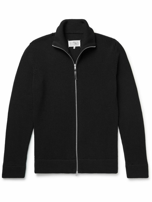 Photo: Maison Margiela - Ribbed Cotton and Wool-Blend Zip-Up Cardigan - Black