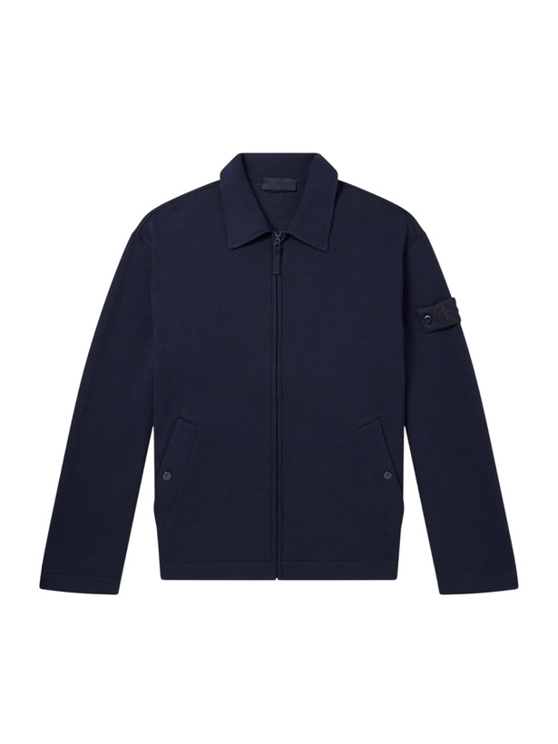 Photo: Stone Island - GHOST Wool and Cotton-Blend Zip-Up Sweater - Blue