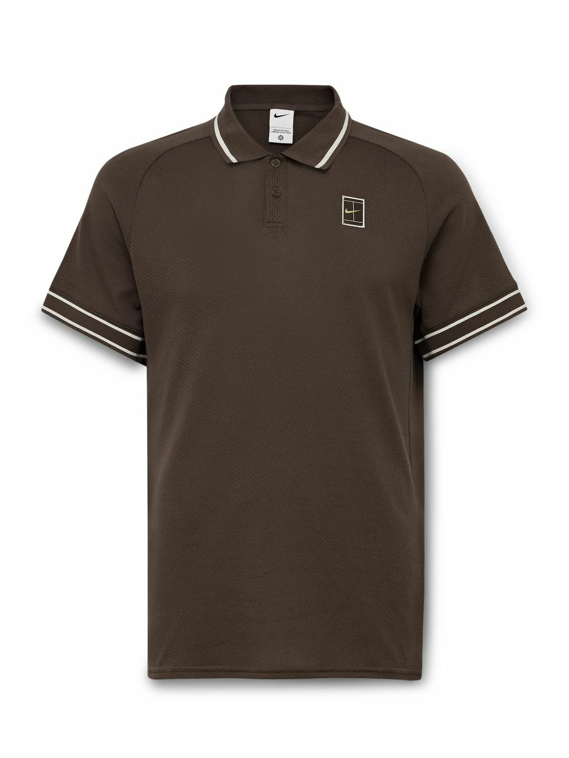 Nike Tennis - NikeCourt Heritage Logo-Appliquéd Cotton-Blend Mesh Polo Shirt - Brown